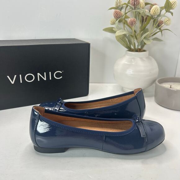 Vionic Amorie Patent Leather Flats Slip On Comfort Shoes Navy Women 5 Wide NWB - Picture 7 of 10